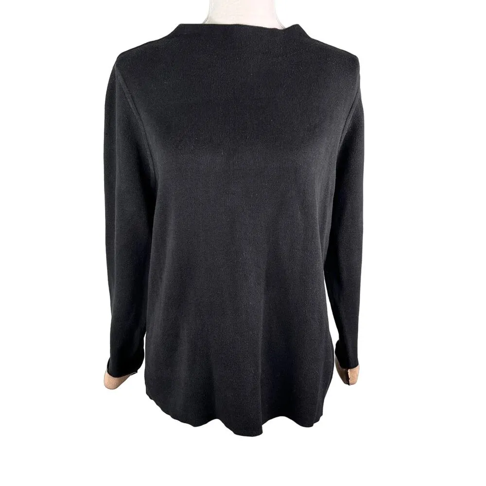 Eileen Fisher Sweater Large Silk Blend Black Beige Contrast Sleeve - Image 15