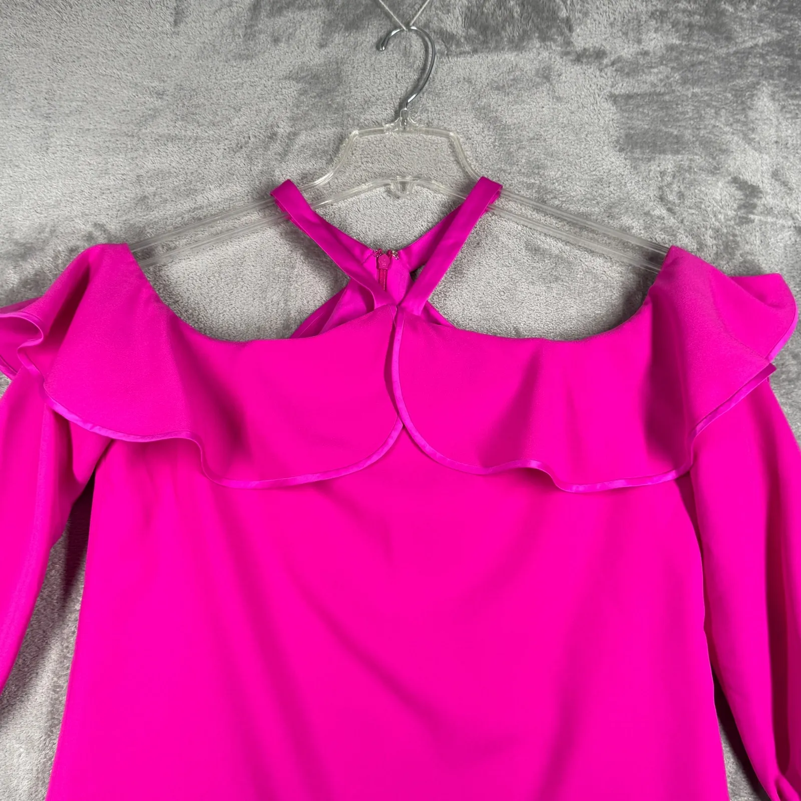 Lilly Pulitzer Dress Hot Pink Abrielle Ruffle Cold Shoulder Party Cocktail‎ 4 - Image 5