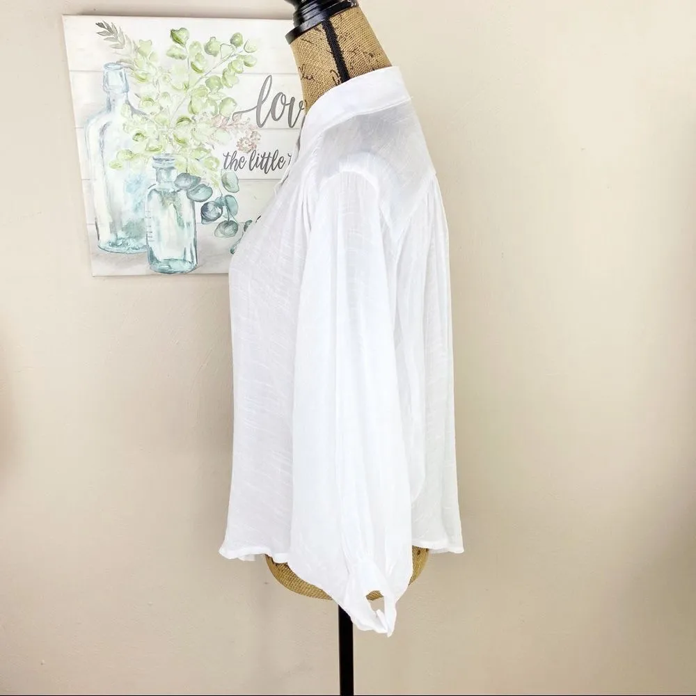 Shein Bat Wing Button Front Swing Blouse White XS Semi Sheer - Image 2