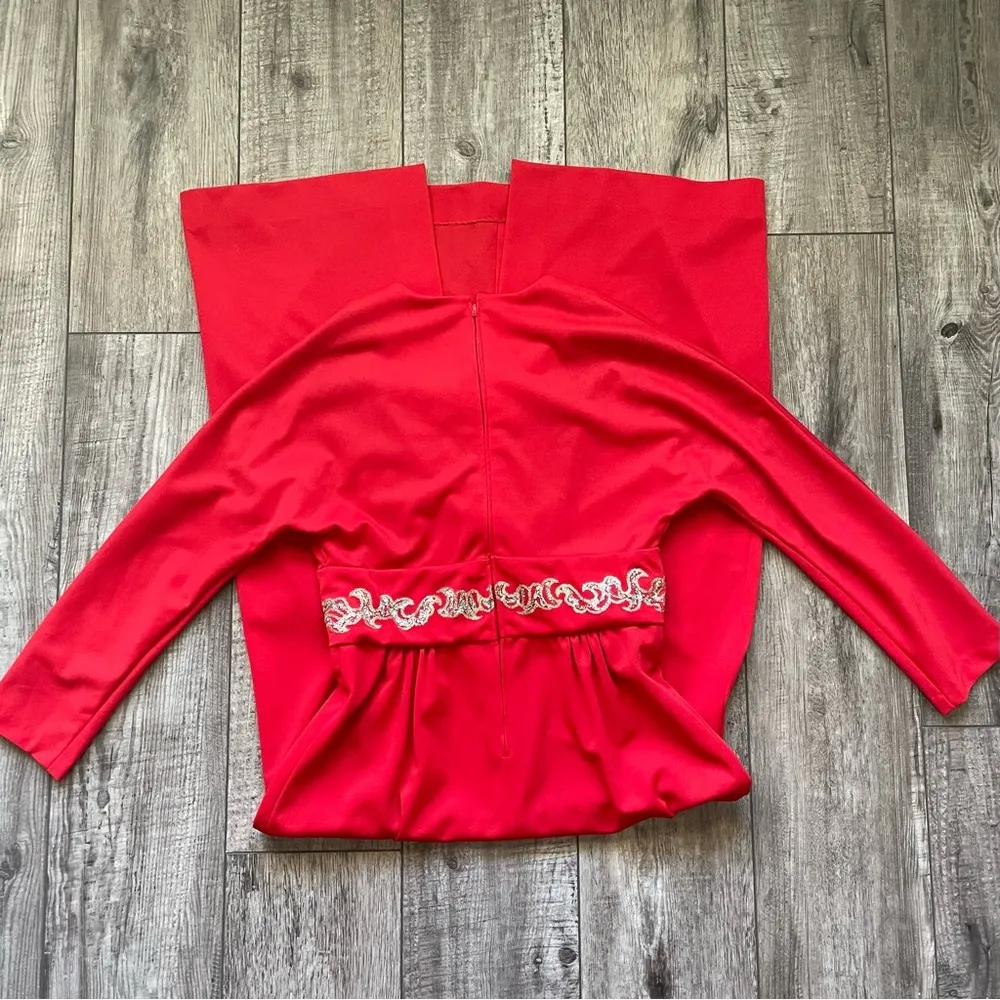 Vintage 1960s mod red maxi dress with glitter waist Size L - Image 11