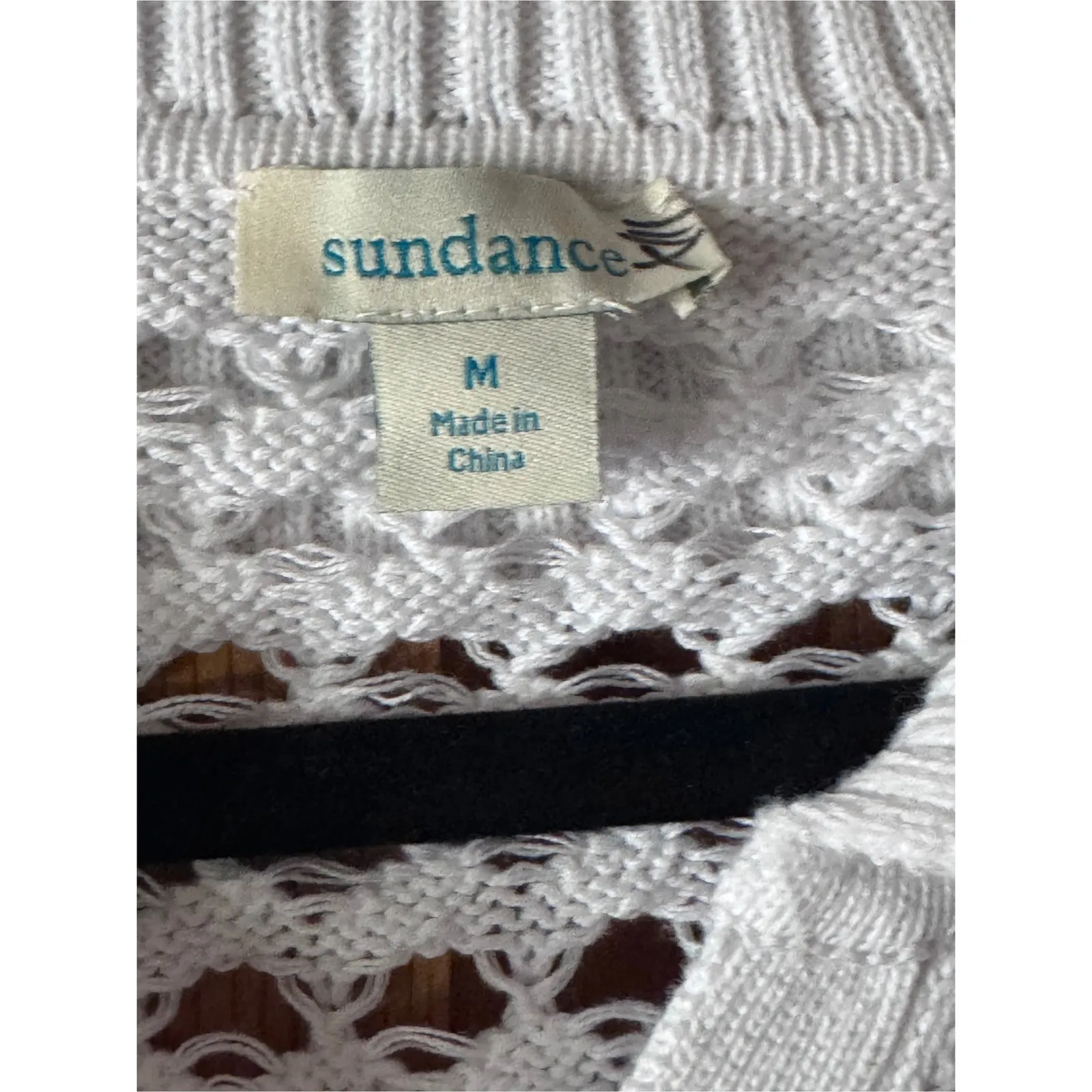 Sundance White Knit Open Weave Cotton Button Up Long Sleeve Pullover Sweater Size M - Image 4