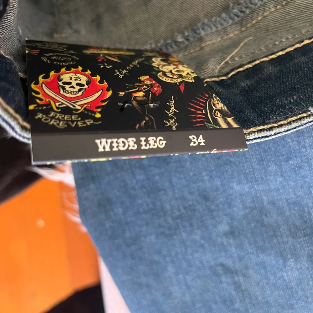 🔥NWT Y2K ED HARDY Brave heart wide leg jeans.women’s iconic denim❤️🔥 - Image 13