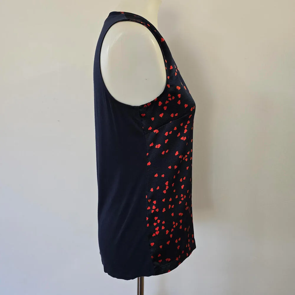 The Limited Navy & Red Sleeveless Heart Print Mixed Media Blouse Size Small Blue - Image 3