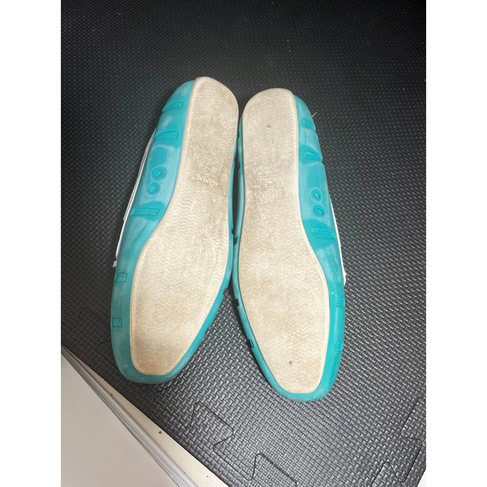 SWIMS Women’s Water Shoes Penny Loafer White Turquoise Rubber Mesh 37.5 US 6.5 - Image 5