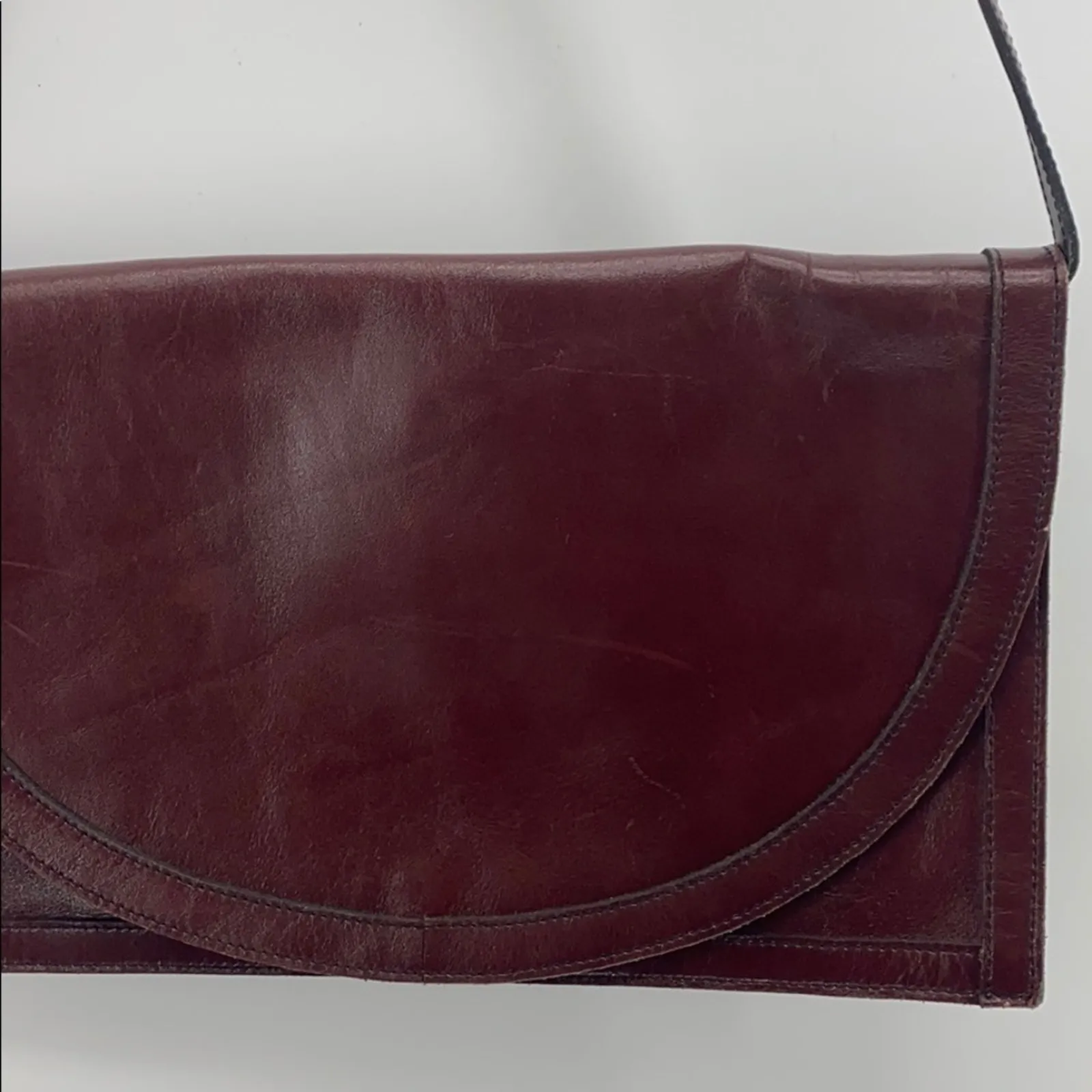 Vintage leather shoulder bag clutch made in Korea maroon brown 70s - Image 7