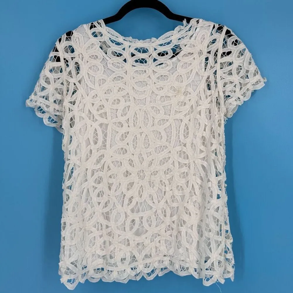 J. Mclaughlin Women's Clarice Lace Cotton Crochet Scallop Blouse White Size XS‎ - Image 3