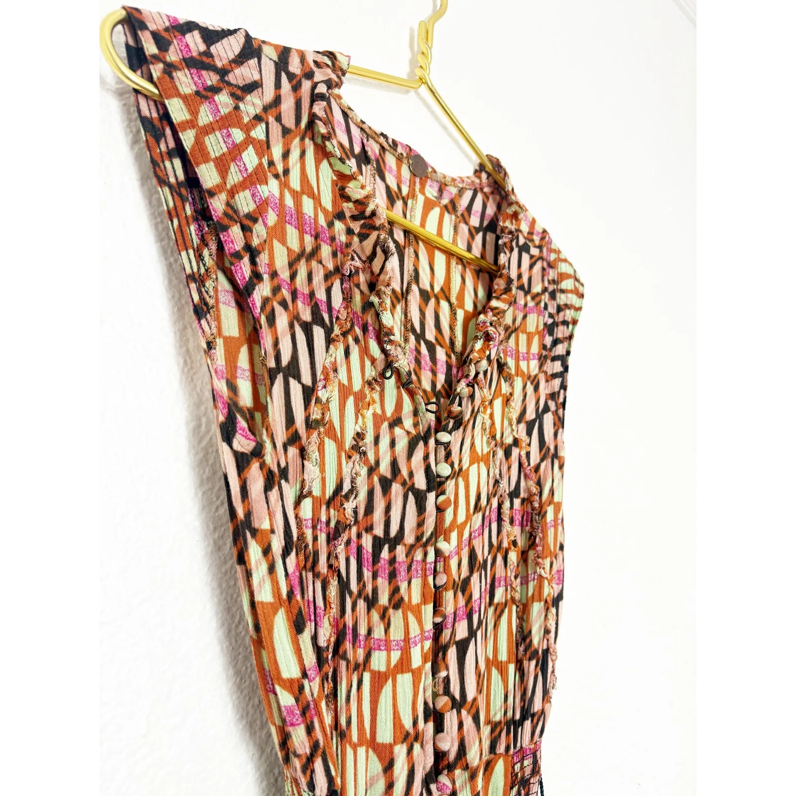 Free People Sahara Jumpsuit Size Small Bohemian Festival Western Print Wide Leg - Image 8