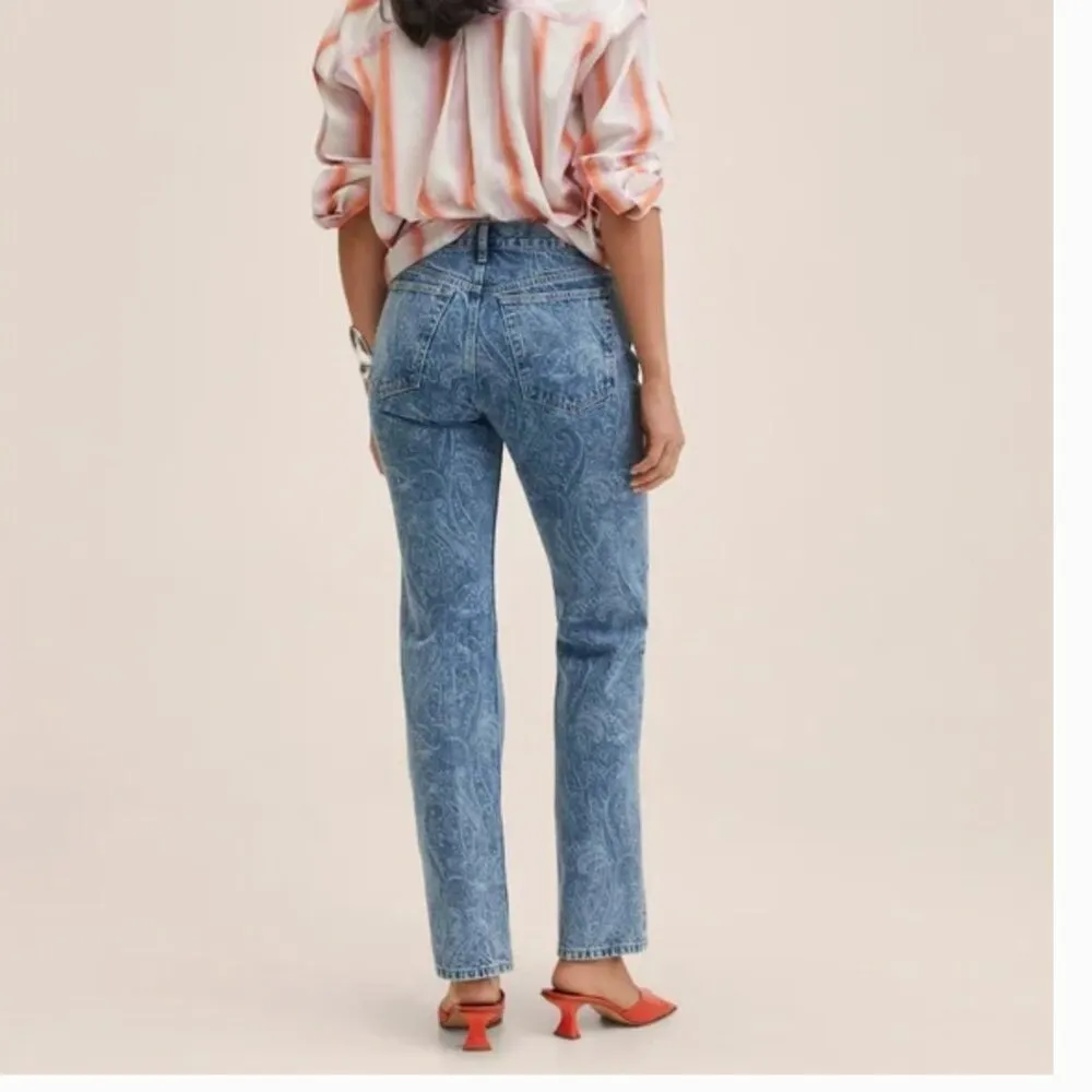 NWT MNG X MANGO Denim Mid-rise Paisley straight-leg jeans SZ-2 - Image 5