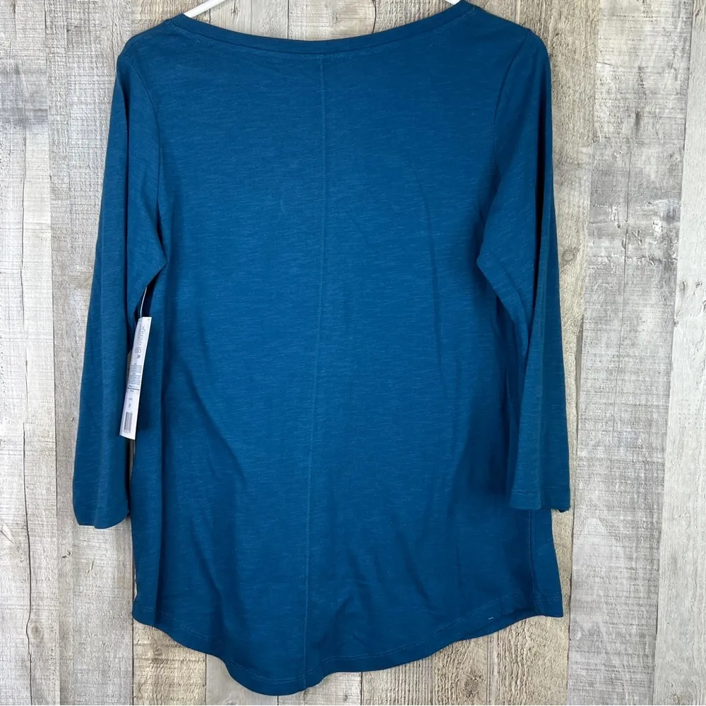 Riders by Lee Size Small 1/3 Snap Front Crewneck 3/4 Sleeves Peacock Bur… - Image 2