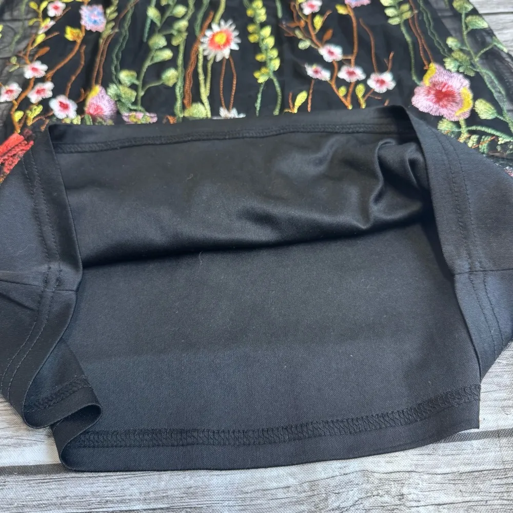 The Vintage Shop Women's Short Lace Overlay Mini Dress S SM Small Black Floral - Image 7