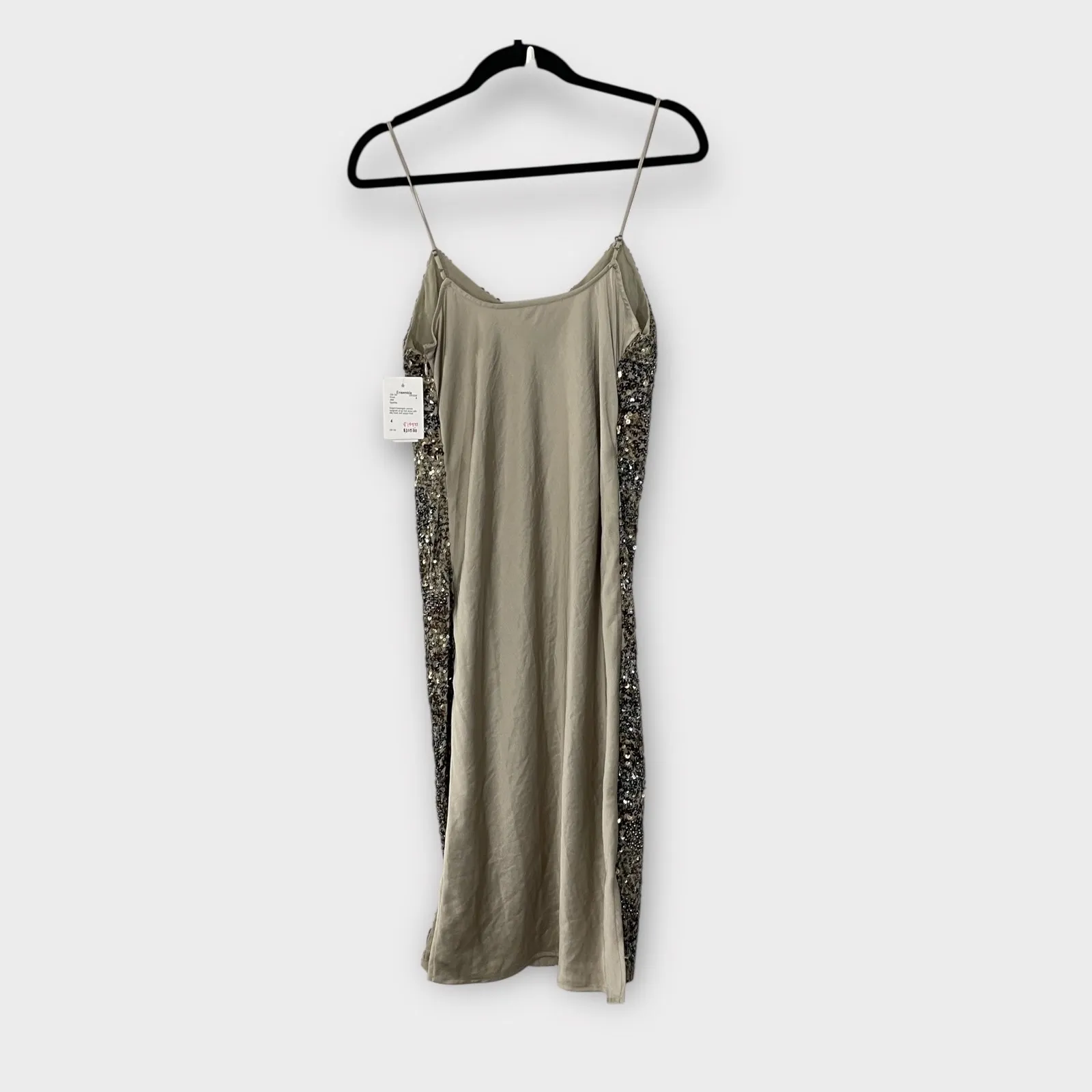 NWT JOIE Hasana Sequined Midi Slip Dress Camo Silver Sand Size 4 Spaghetti Strap - Image 6
