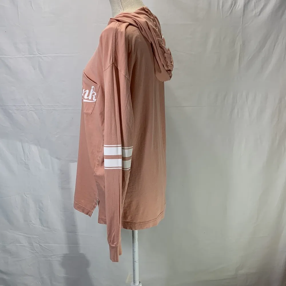 PINK Victoria’s Secret Pinkish Orange Long Sleeve Hoodie Size Small - Image 4