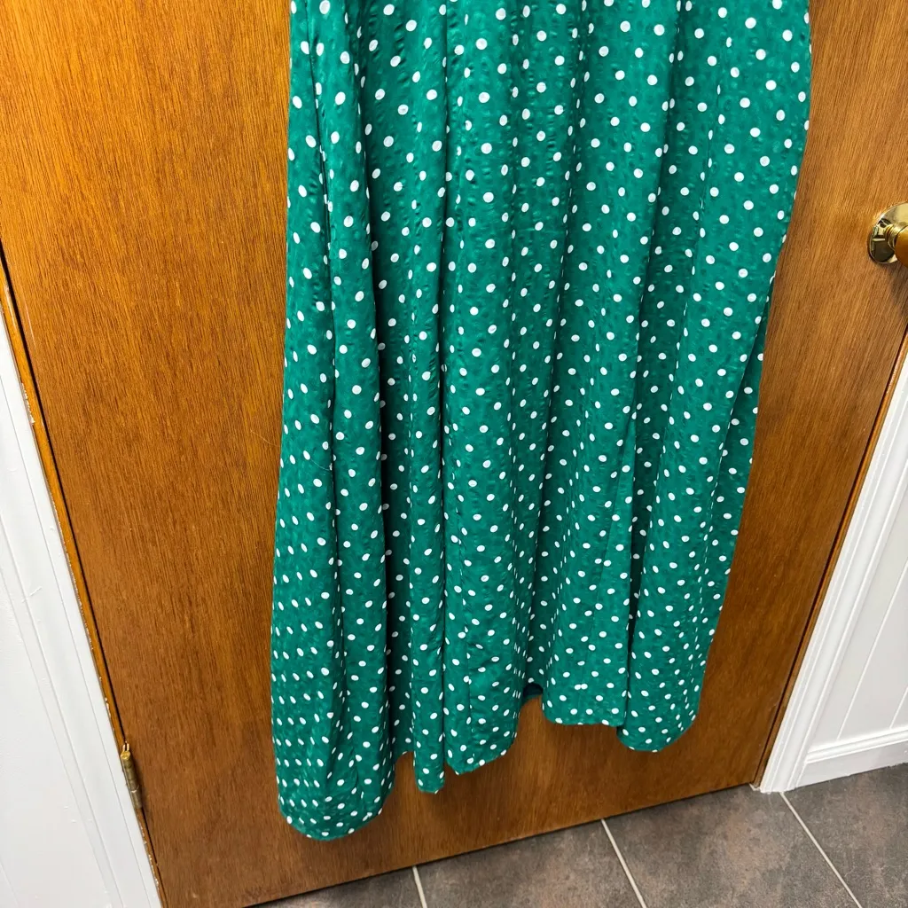 Unique Vintage Polka Dot Godet Short Sleeve Midi Dress Retro Green XL 14 - Image 8