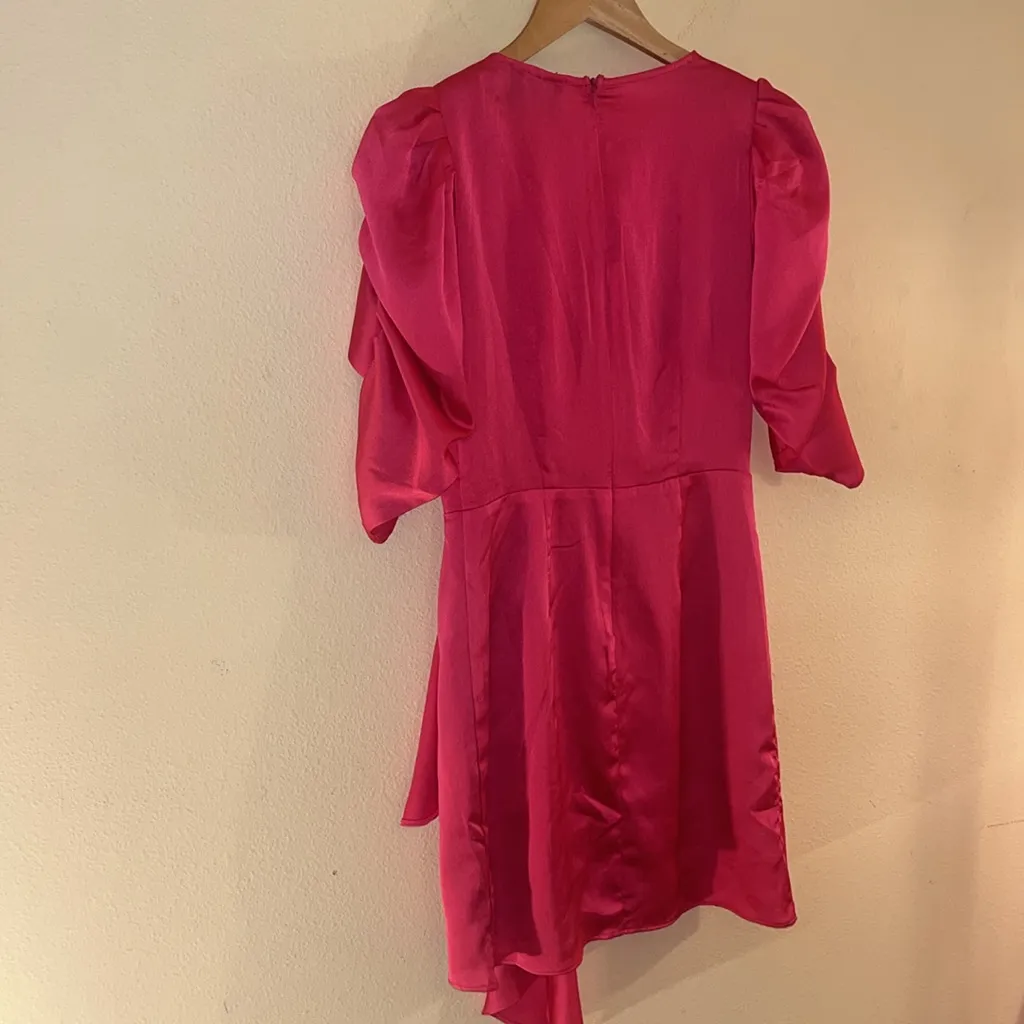 DO+BE  Pink Wrap Ruched Sleeves Side Ruffle Sheath Dress S - Image 5