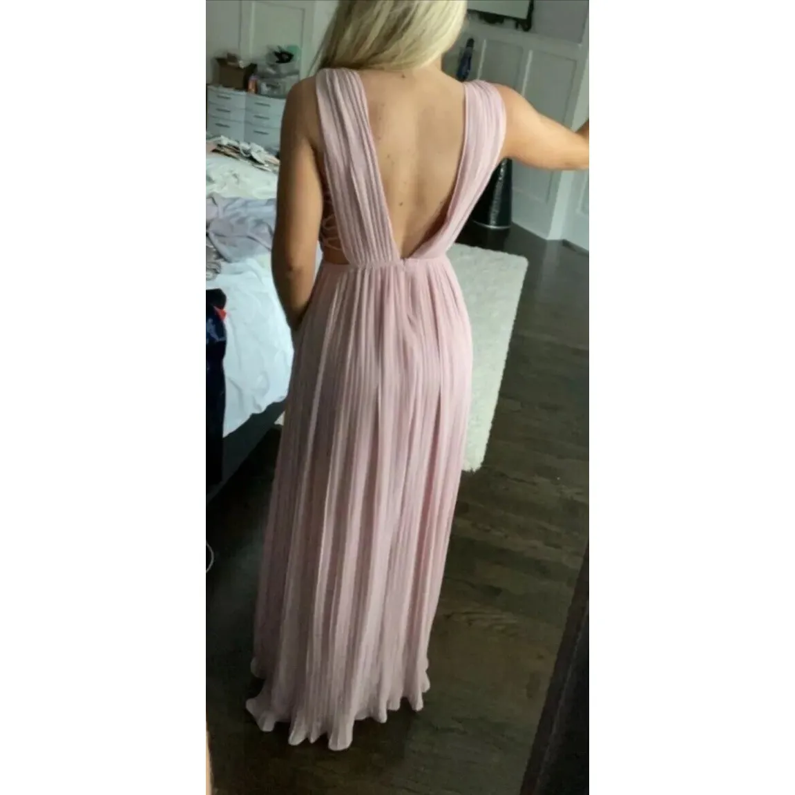 Loveriche Blush Pink Pleated Maxi Prom Formal gown Dress M zipper need replace Size M - Image 2