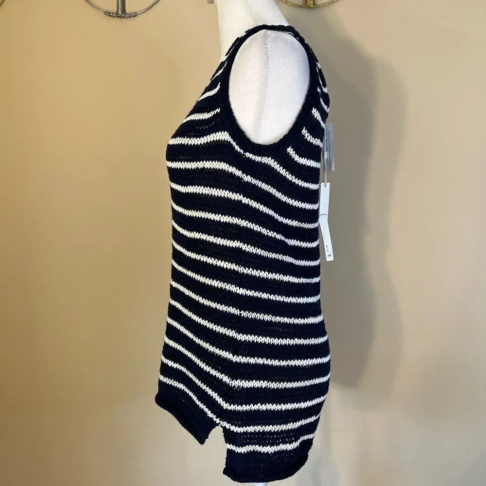 NWT! Caslon Navy White Knit Shimmer Shine Sleeveless Sweater Tank Top Blouse XS - Image 3
