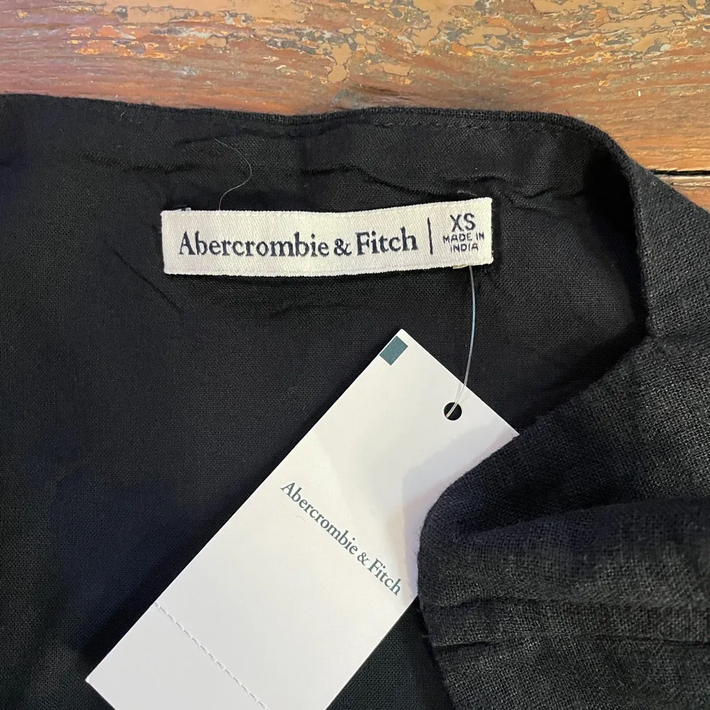 NWT Abercrombie & Fitch Linen Blend Apron Tie Side Cropped Black Tank - XS 💚🎀 - Image 10