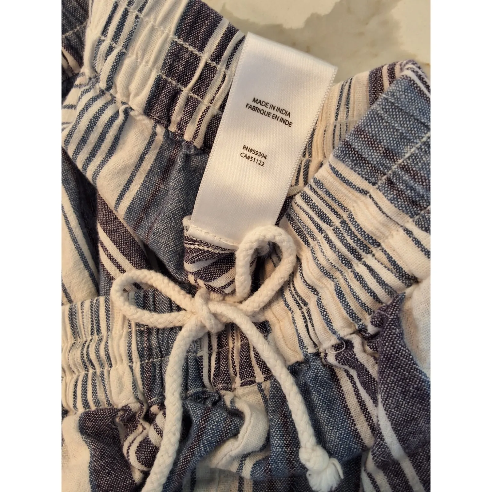 Beach Lunch Lounge Collection Small Linen Blend Beach Stripe Blue & White Shorts - Image 7