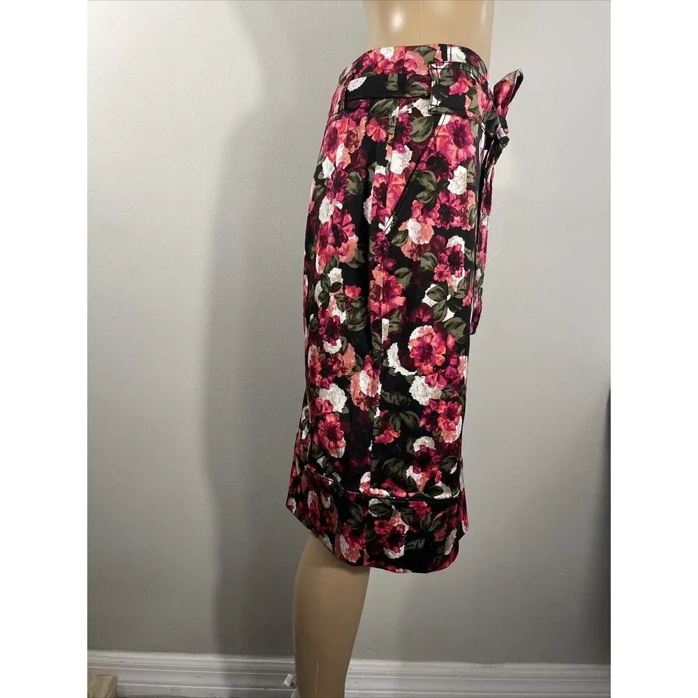 Banana Republic Pencil Skirt Tie Waist Pockets Black Pink Flowers Women’s Size 2 - Image 5