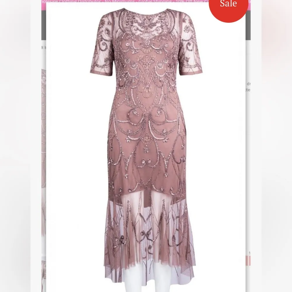 Aidan Mattox 8 Illusion Beaded Dress Dull Purple Sequin Embellished Midi Dress - Image 16