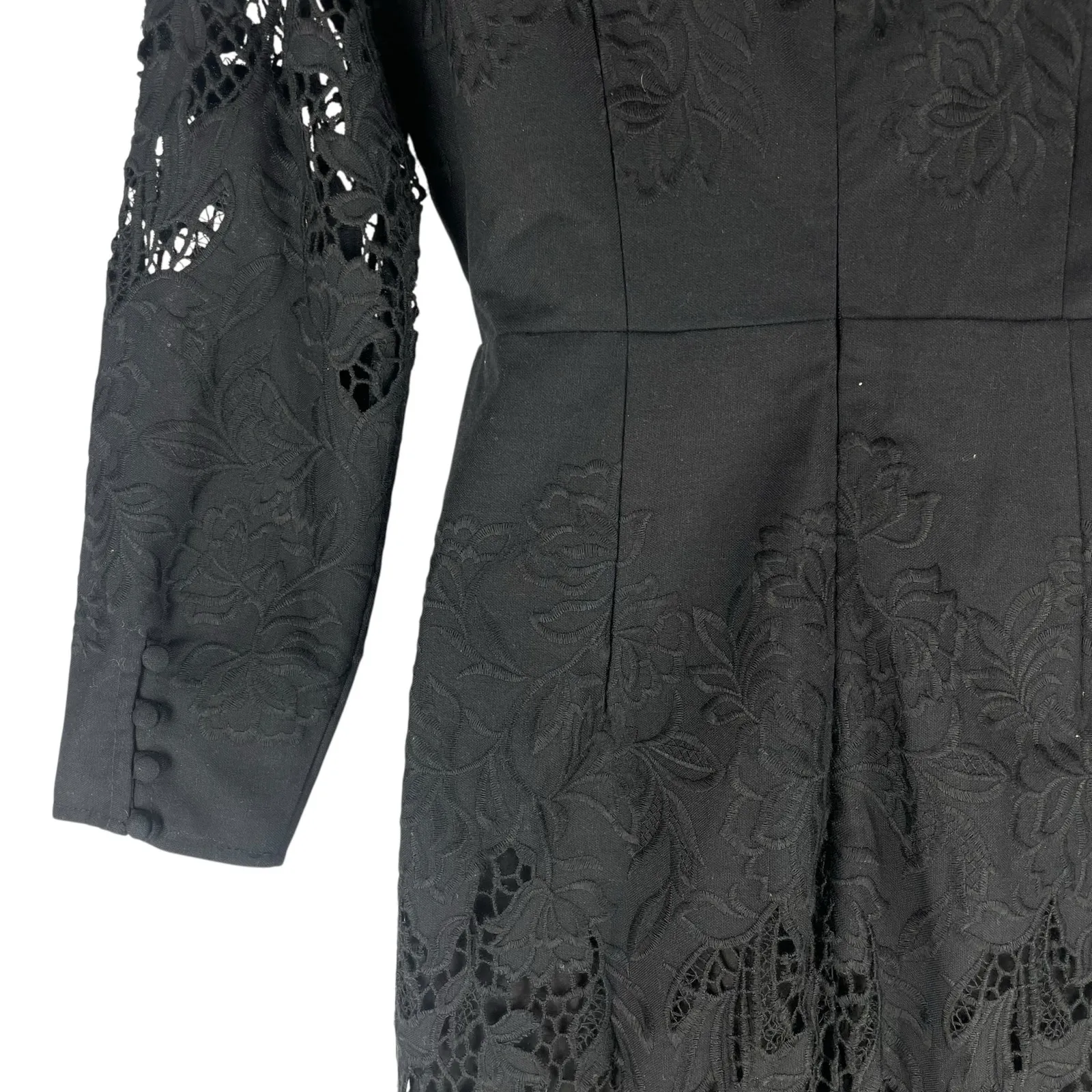 Marchesa Rosa Black Linen Lace Maxi Dress Handkerchief Hem Size 2 - Image 12