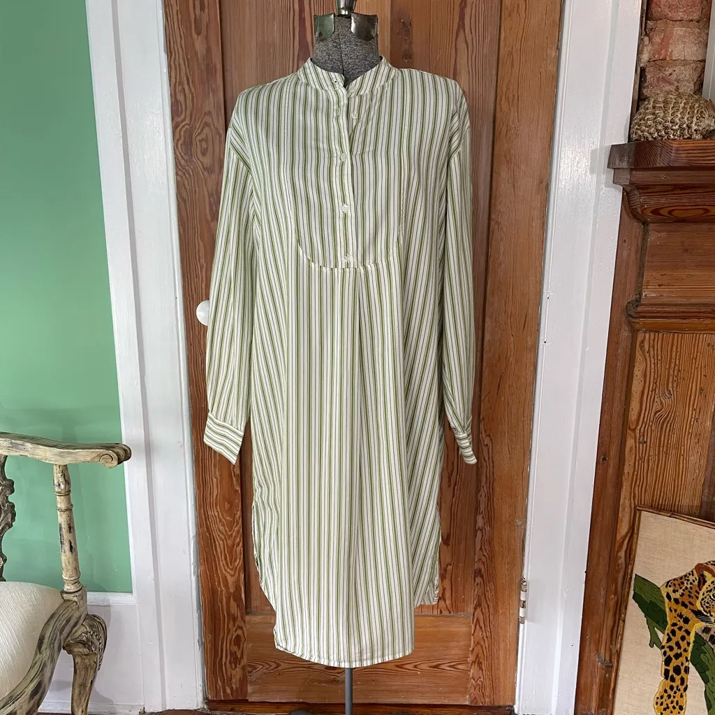 Airelles Striped Cotton Popover Dress – Minimalist Prairie Style ~ Medium💛🍄 Green - Image 2