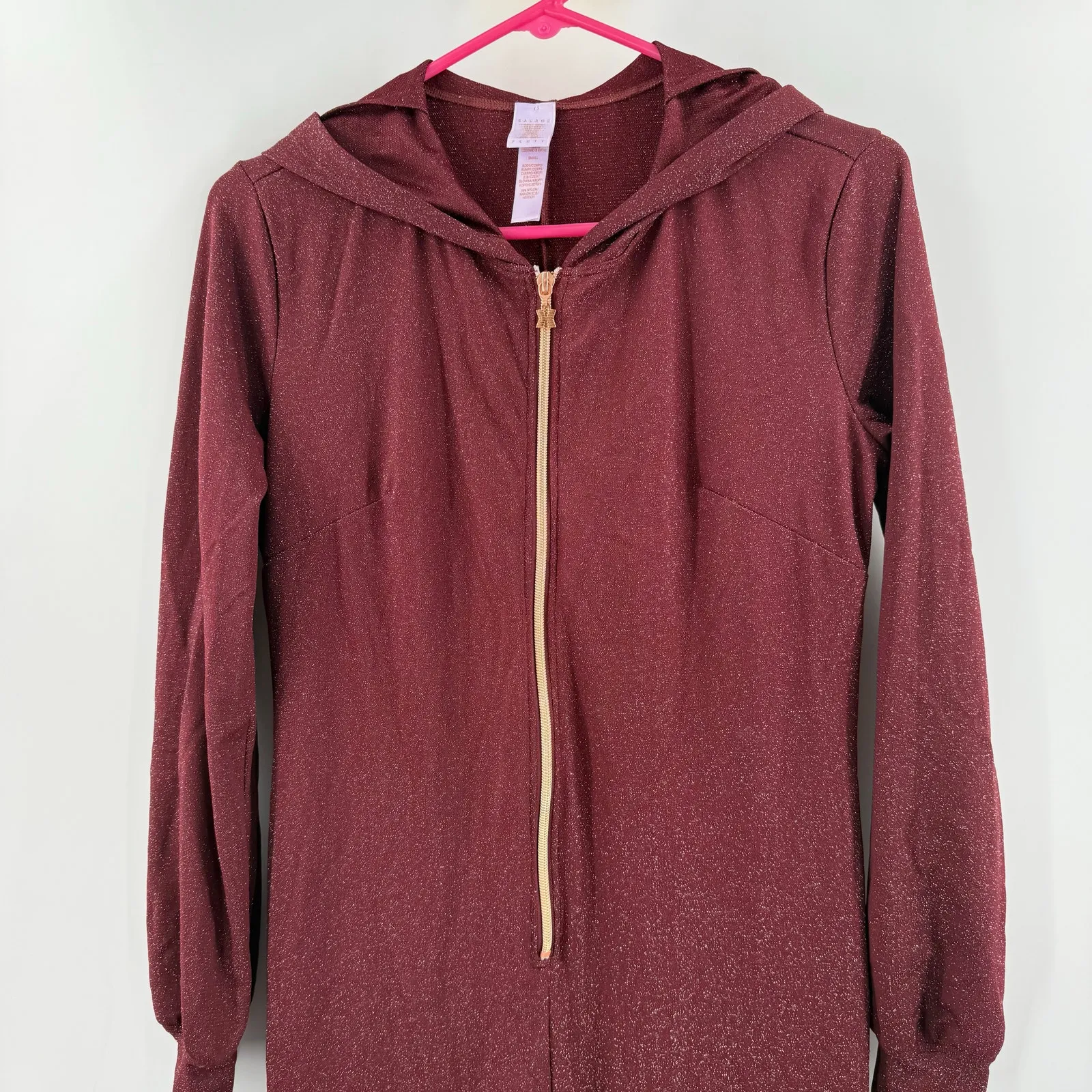 Savage X Fenty Jumpsuit SZ Small Sleep & Shine Hooded Sparkle Loungewear Onesie Purple - Image 14