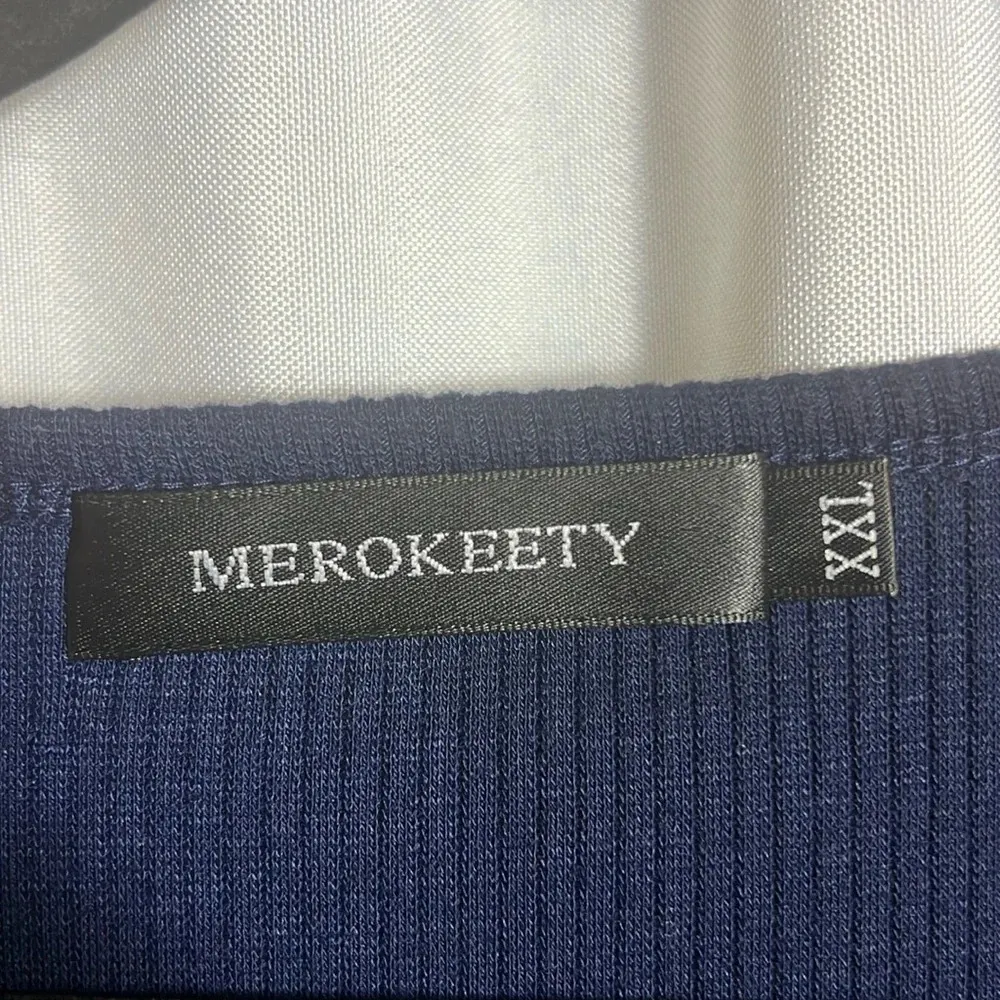 Merokeety Blouse T-Shirt Navy Blue Casual Size XXL Women’s V-Neck - Image 3