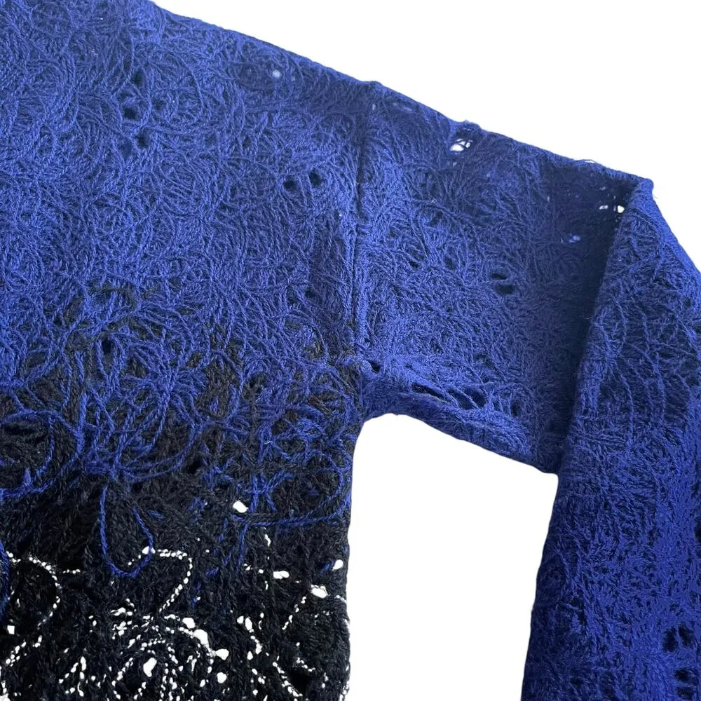 PierAntonio Gaspari Blue Black Ombre Embroidered Yarn Lace Wool Top Size 42 - Image 9