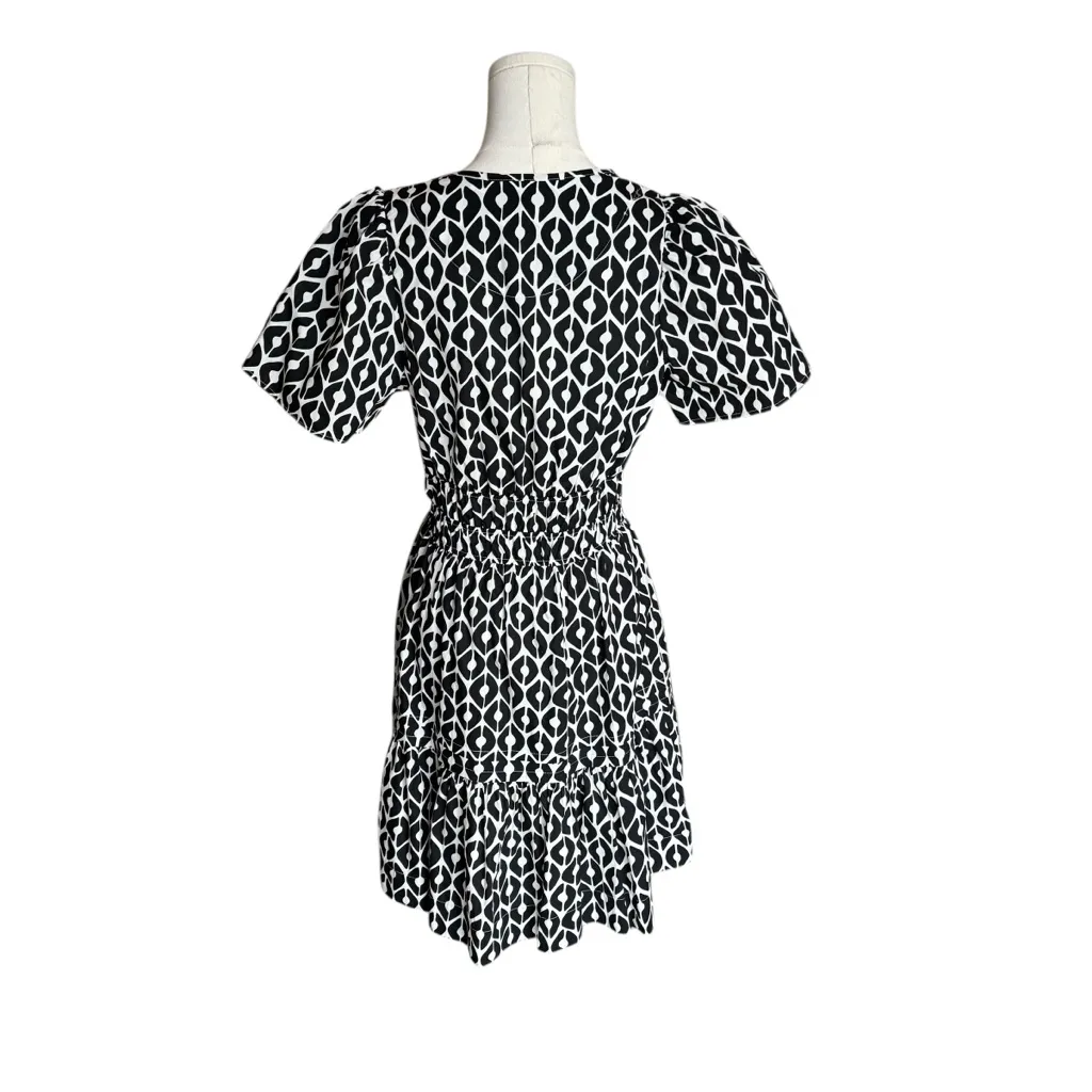 Anthropologie - The Somerset Black & White Geo Print Smocked Waist Dress Sz S - Image 4