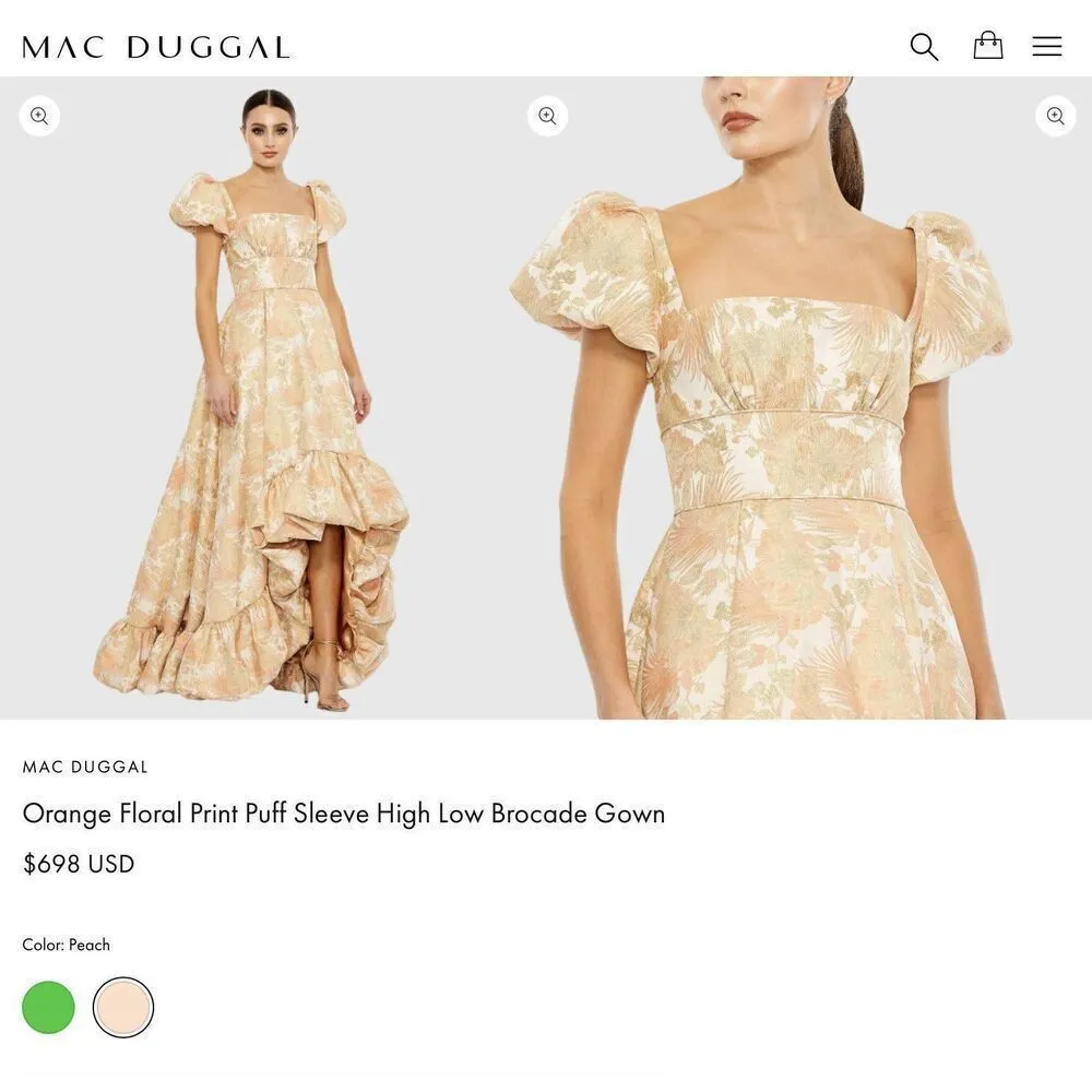 NWOT Mac Duggal 68276 FLORAL PRINT PUFF SLEEVE BROCADE GOWN 10 Pockets - Image 4