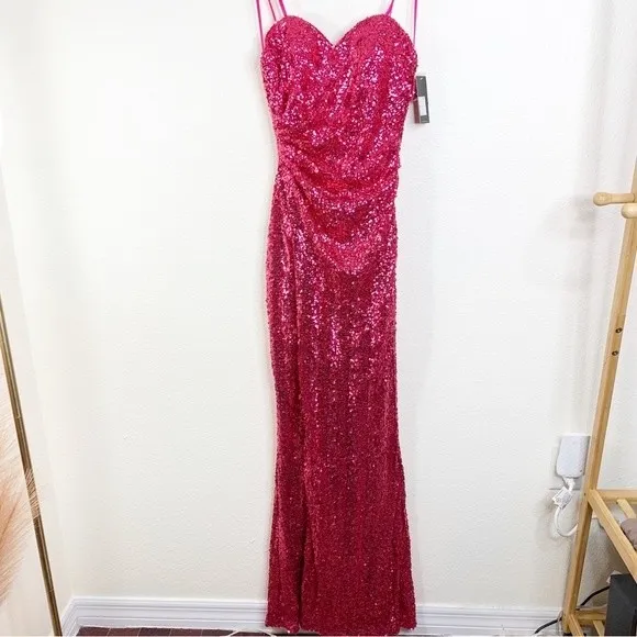 Faviana‎ Pink Sequin Formal Gown Strapless Open Back Size 6 - Image 3