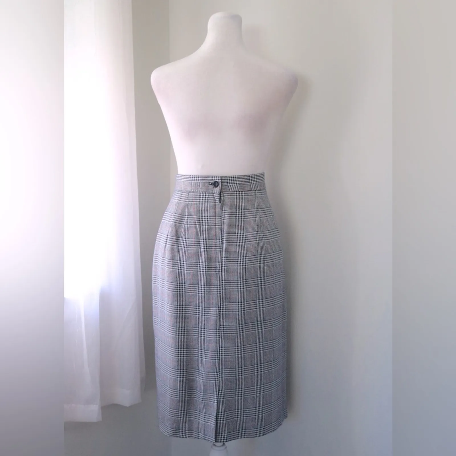 Vintage Y2K Casual Corner Black & White Plaid Houndstooth Knee Length Skirt Size 12 - Image 7