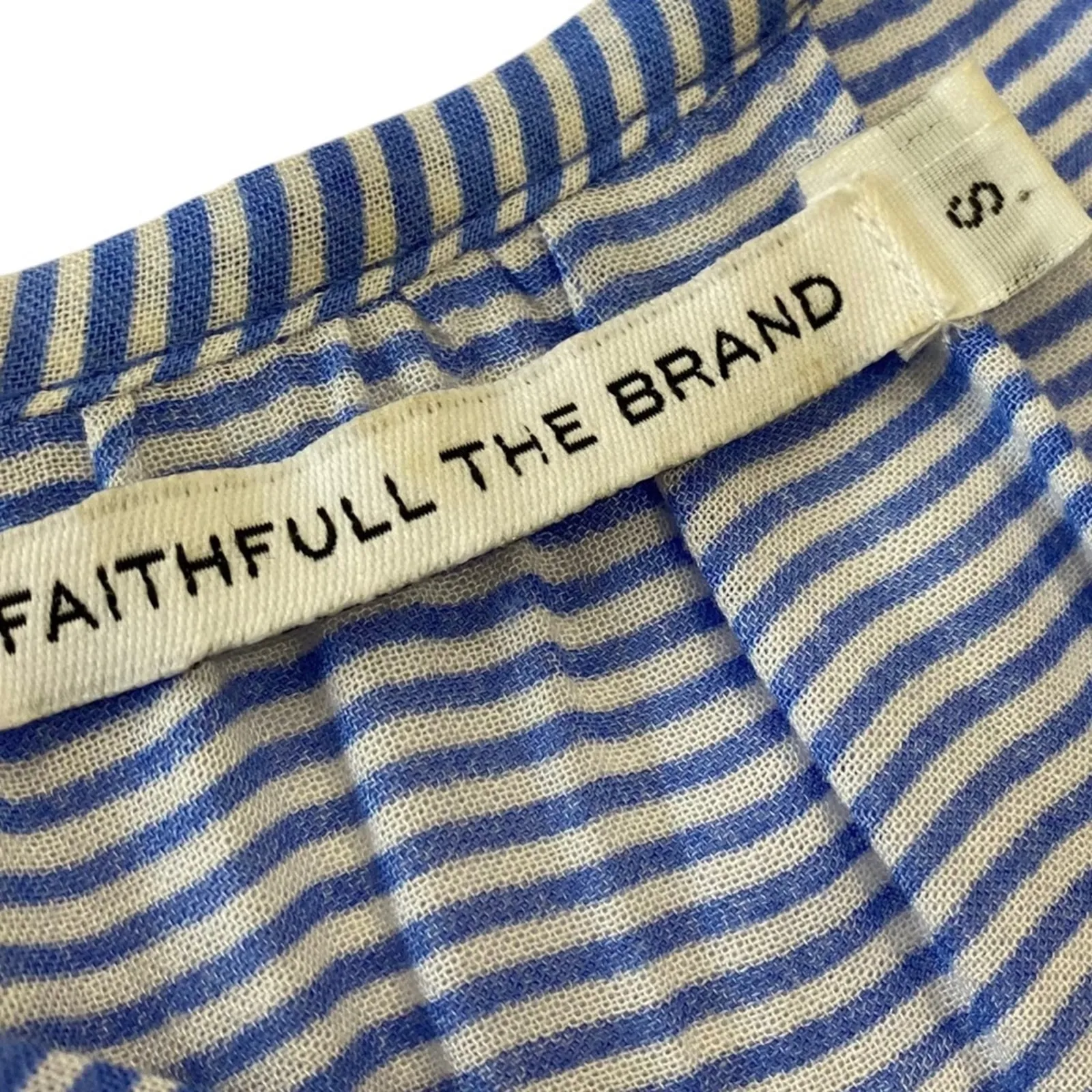 Faithfull The Brand Alice Blue & White Bohemian Tassel Blouse Size small - Image 5