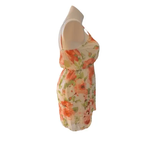 Soprano Floral Print Mini Dress Coral Roses White Spaghetti Strap L - Image 5