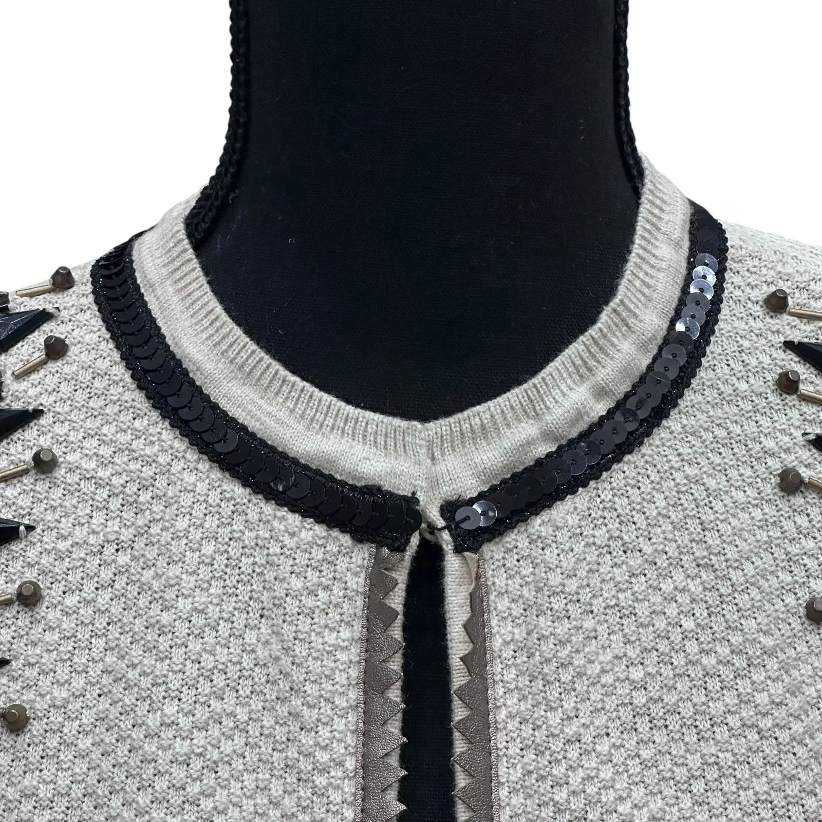 Chico's‎ Beaded Seed Stitch LS Cardigan Sweater, Beige, Sz. 2 (L 12/14) NWT $119 - Image 3