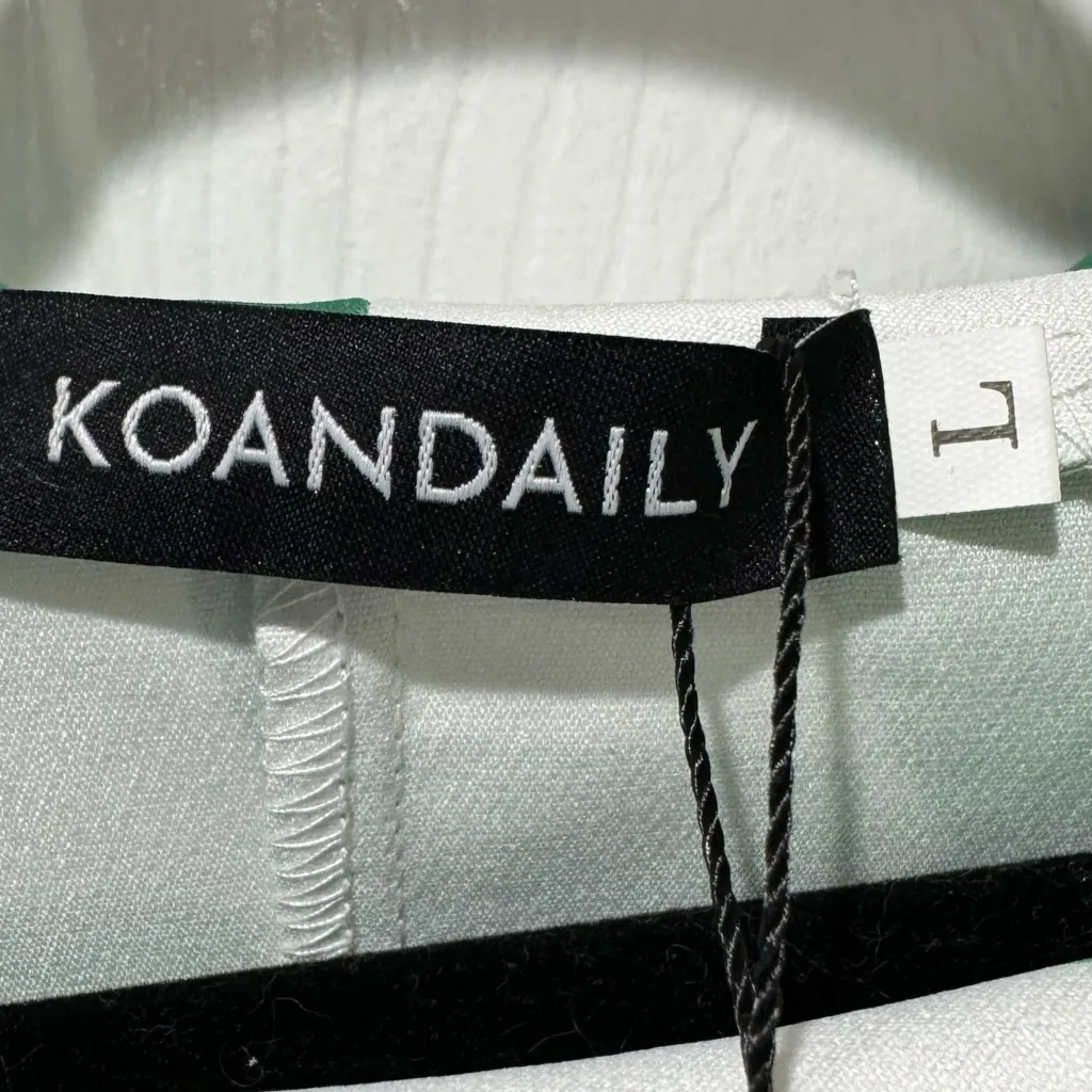 KoanDaily Mock Neck Retro Chic Dress Green Flowers Midi Sleeveless Womens Sz L Size L - Image 8