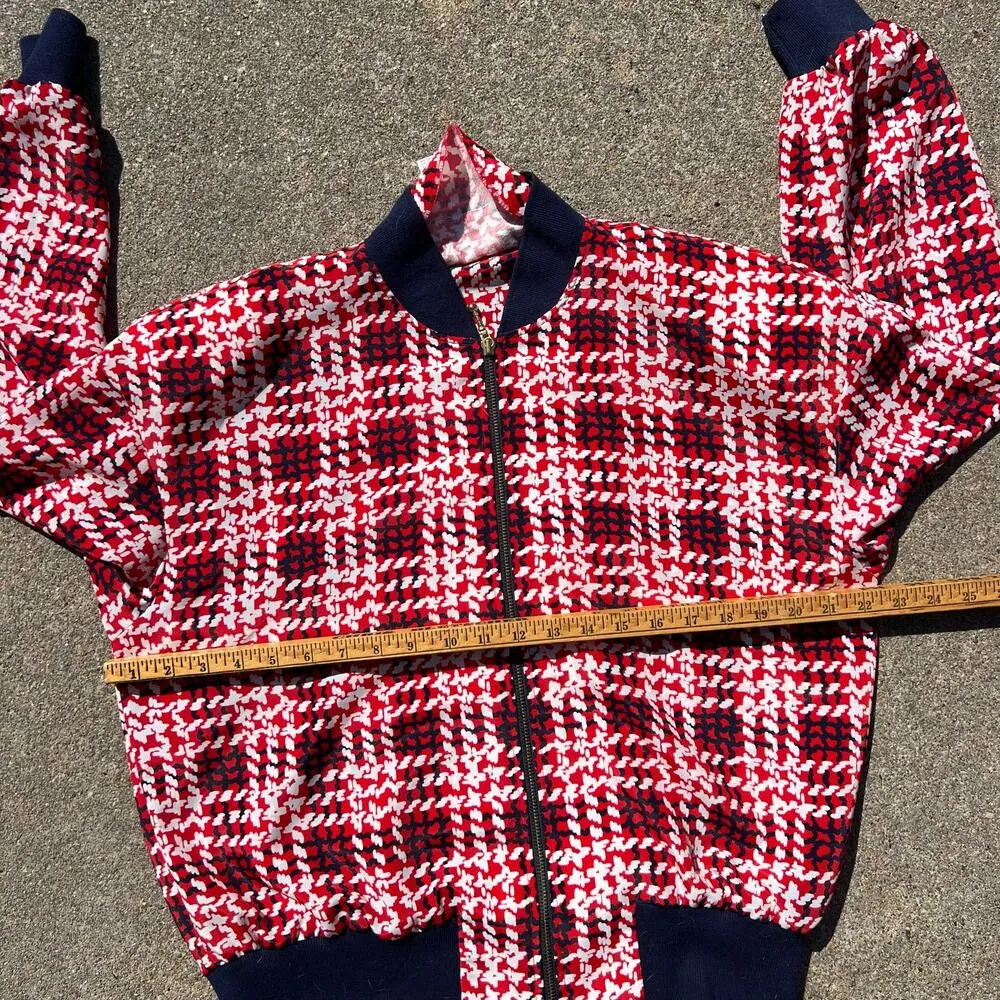 Andrea Gayle Red White Printed Plaid Zip Up Windbreaker Jacket Size 10 Size L - Image 7
