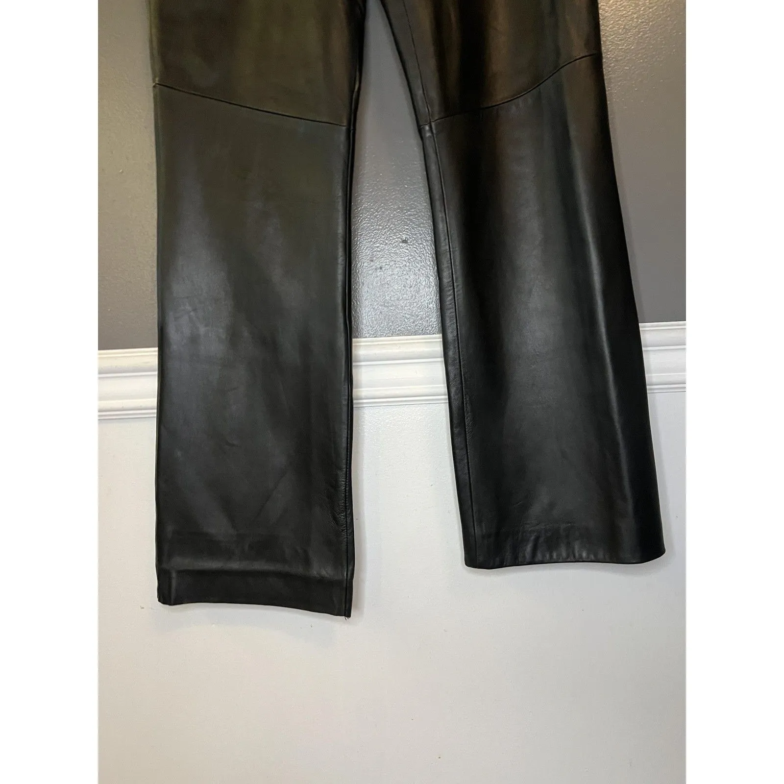 Valerie Stevens Pants Womens 8 Black Leather Straight Leg Lined Zip Front - Image 4