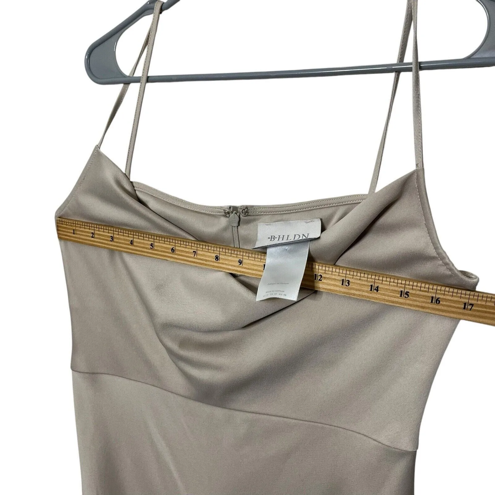 BHLDN Cali Satin Cowl Neck Slip Dress Champagne Women’s Size 14 Midi - Image 12