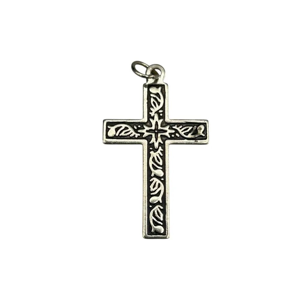 Silver Tone Cross Pendant Textured Metal - Image 6