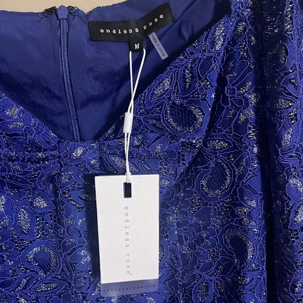 Endless Rose Dress Sz M Bonded Violet Lace Mini Special Event Cocktail Feminine - Image 3