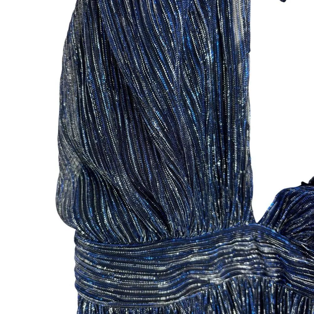 NWT Lulus Stunner Shiny Metallic Backless Maxi Dress Blue Prom Homecoming Size S - Image 5