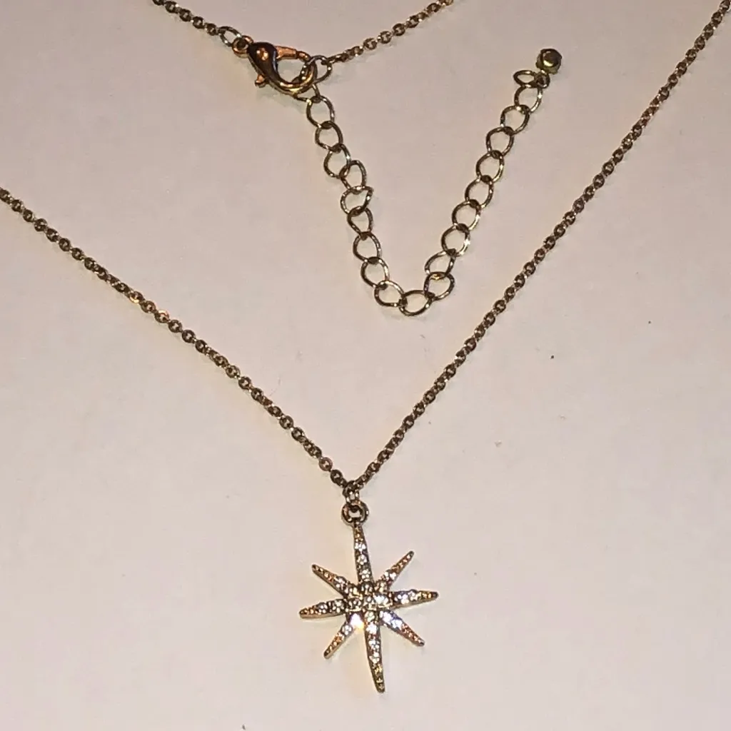 Gold Tone Dainty Starburst Boho Pendant Necklace - Image 2