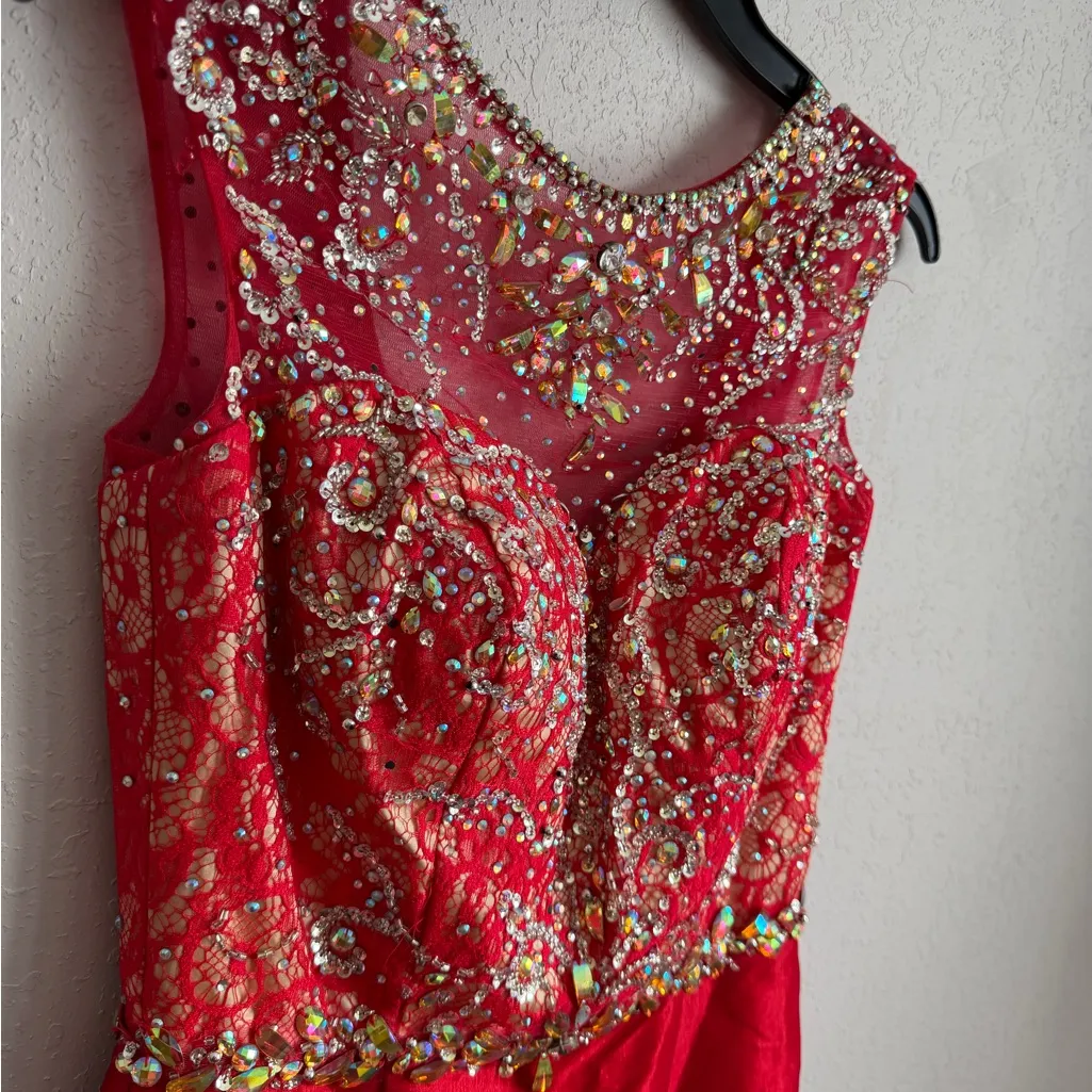 Mac Duggal Sequins Sweetheart Illusion Neckline Red Mermaid Dress Women 2 Formal - Image 2