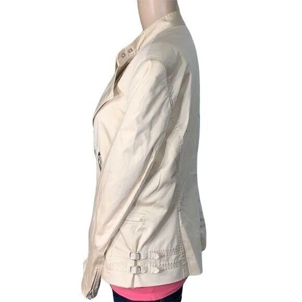 Votre Nom Womens Moto Jacket Coat Asymmetrical Zip Lightweight Beige Size 12 - Image 4