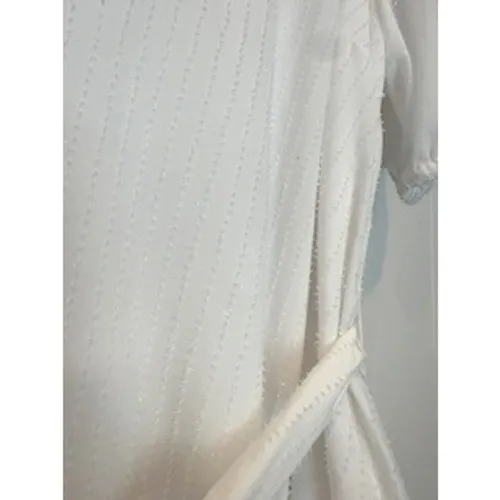 MICHAEL Michael Kors White Textured Puff Sleeve Tiered‎ Tie Waist Dress - Image 9