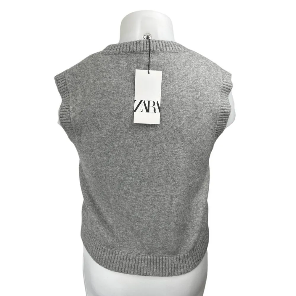 NEW Zara Gray Sleeveless Cami Camisole Crop Muscle Tee Sweater Tank Vest Top XL - Image 2