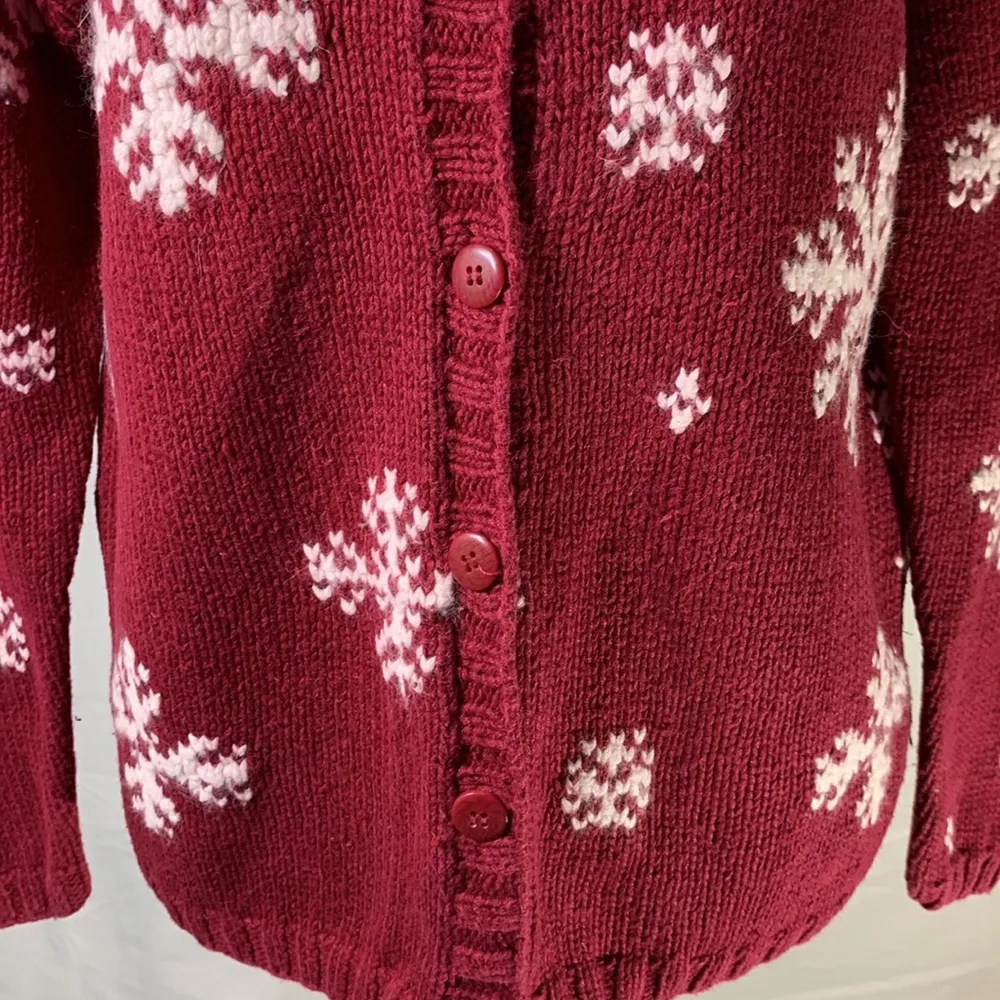Vintage Nordic Red and White Snowflake Cardigan Sweater Size… - Image 4