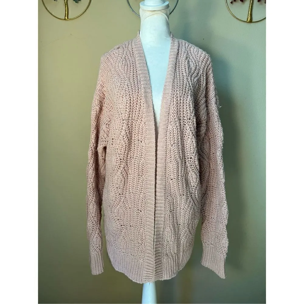 Universal Thread Pink Crochet Loose Knit Open Front Cardigan XS - Image 5